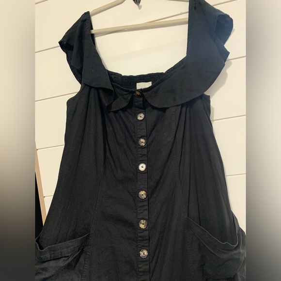 Anthropologie Oahu Black Off the Shoulder Midi Dress Linen Blend Milkmaid 20W - Picture 10 of 13